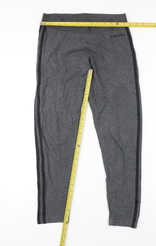 Adidas Women’s Grey Leggings UK 12-14 Slim Fit Side Stripe Activewear