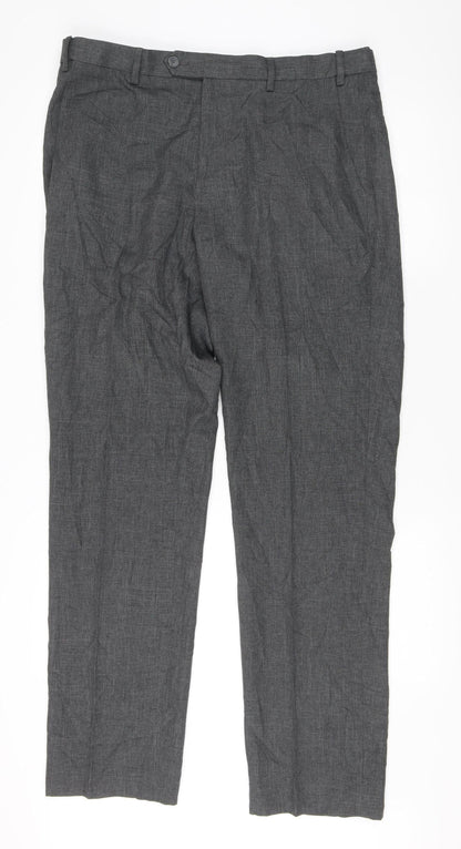 Marks and Spencer Men’s Grey Pleated Dress Trousers 36x33 Regular Fit