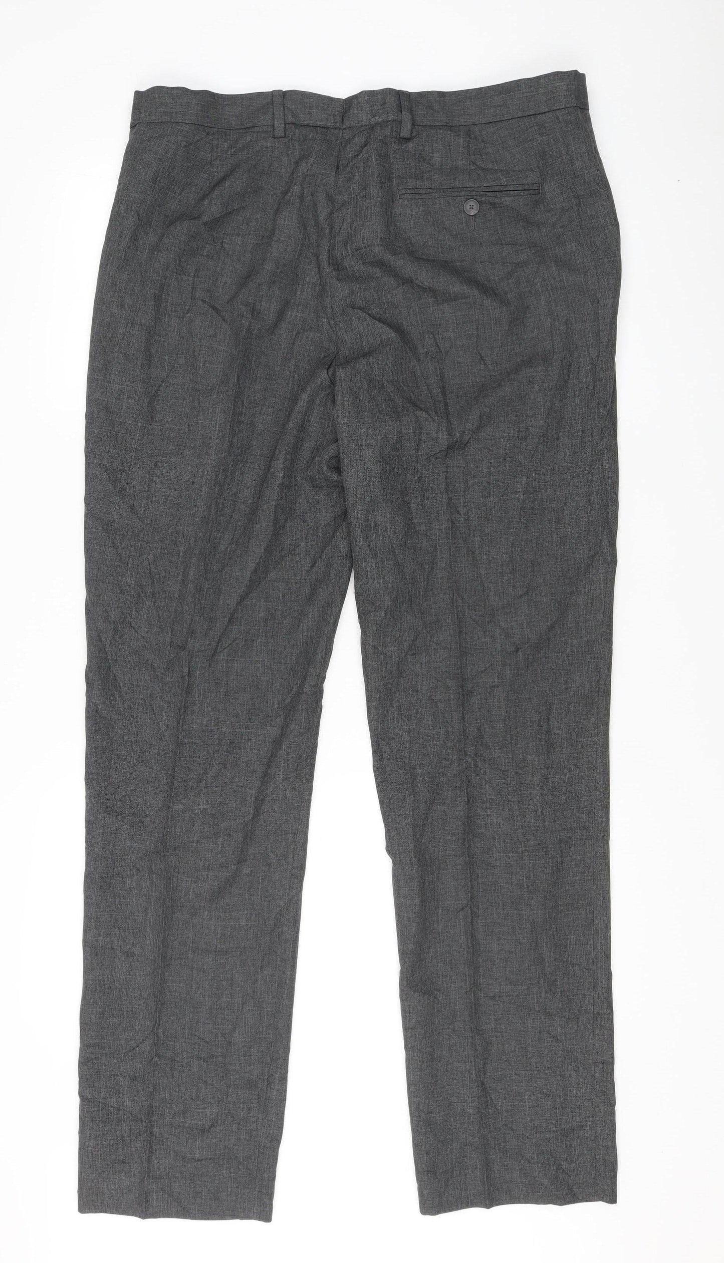 Marks and Spencer Men’s Grey Pleated Dress Trousers 36x33 Regular Fit