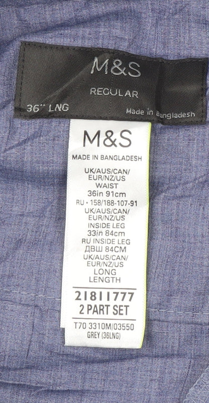 Marks and Spencer Men’s Grey Pleated Dress Trousers 36x33 Regular Fit