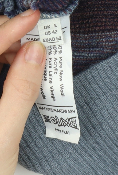 Pierre Sangan Men's Multicoloured Geometric Wool Blend V-Neck Jumper L