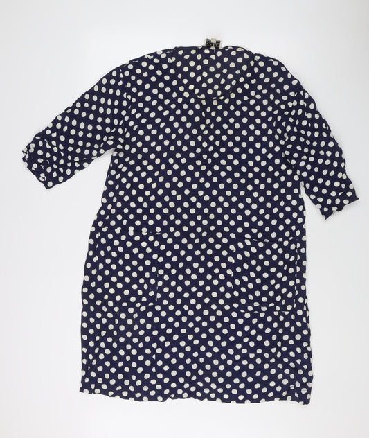Masai Women's Blue Polka Dot Viscose Shift Dress XL Spring Summer