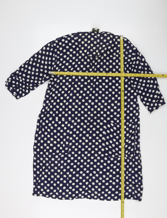 Masai Women's Blue Polka Dot Viscose Shift Dress XL Spring Summer