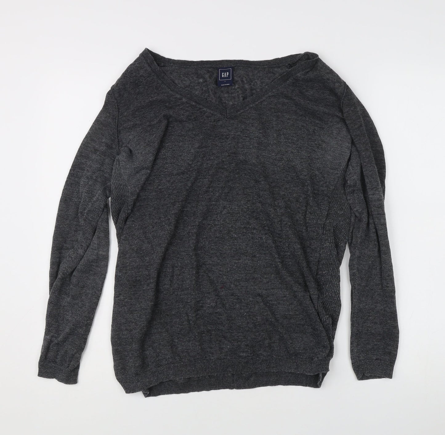 GAP Women's Grey V-Neck Pullover Jumper Size L Regular Fit