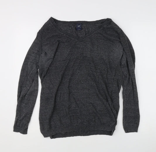 GAP Women's Grey V-Neck Pullover Jumper Size L Regular Fit