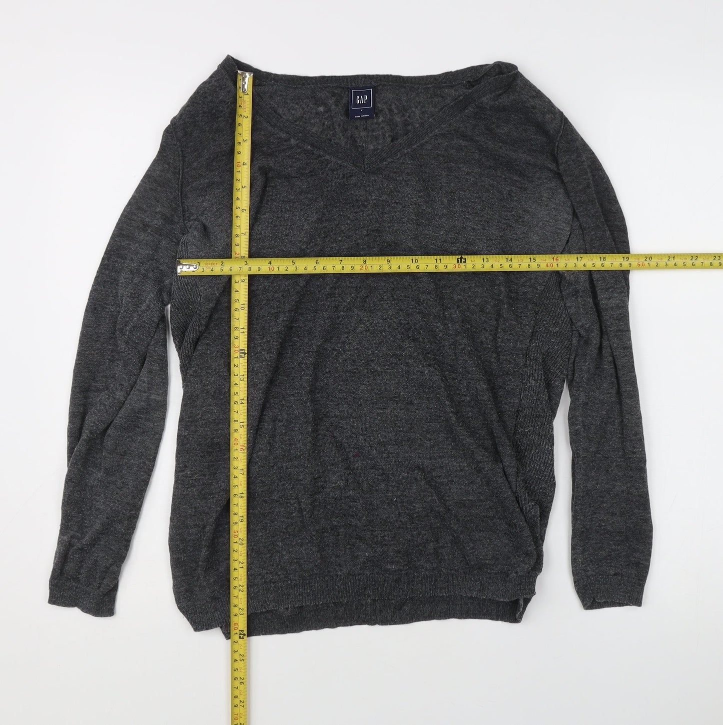 GAP Women's Grey V-Neck Pullover Jumper Size L Regular Fit