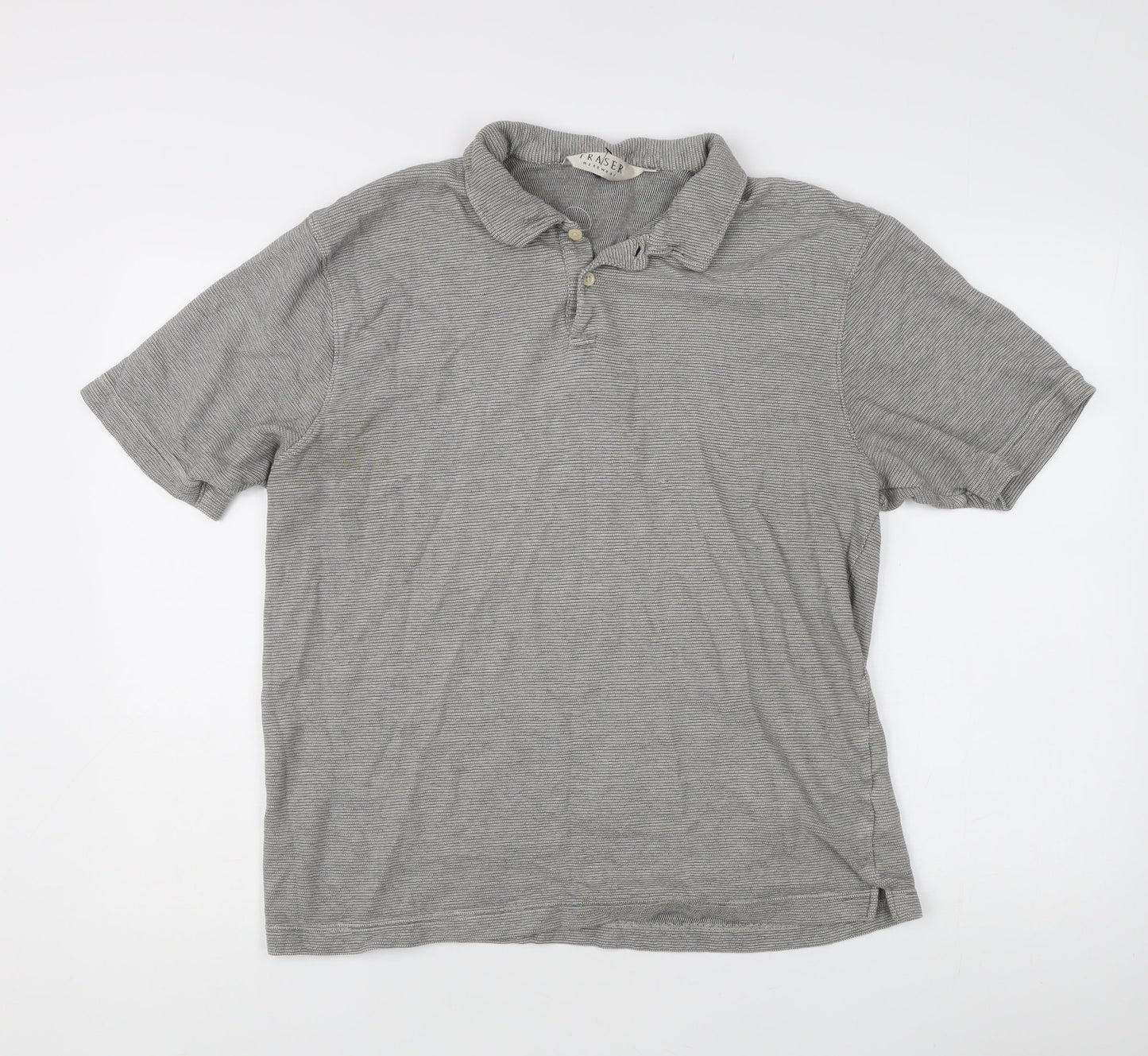 Fraser Mens Grey Striped Polo Shirt XL Short Sleeve Casual Top