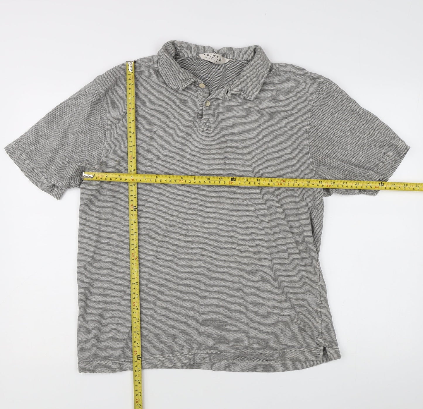 Fraser Mens Grey Striped Polo Shirt XL Short Sleeve Casual Top