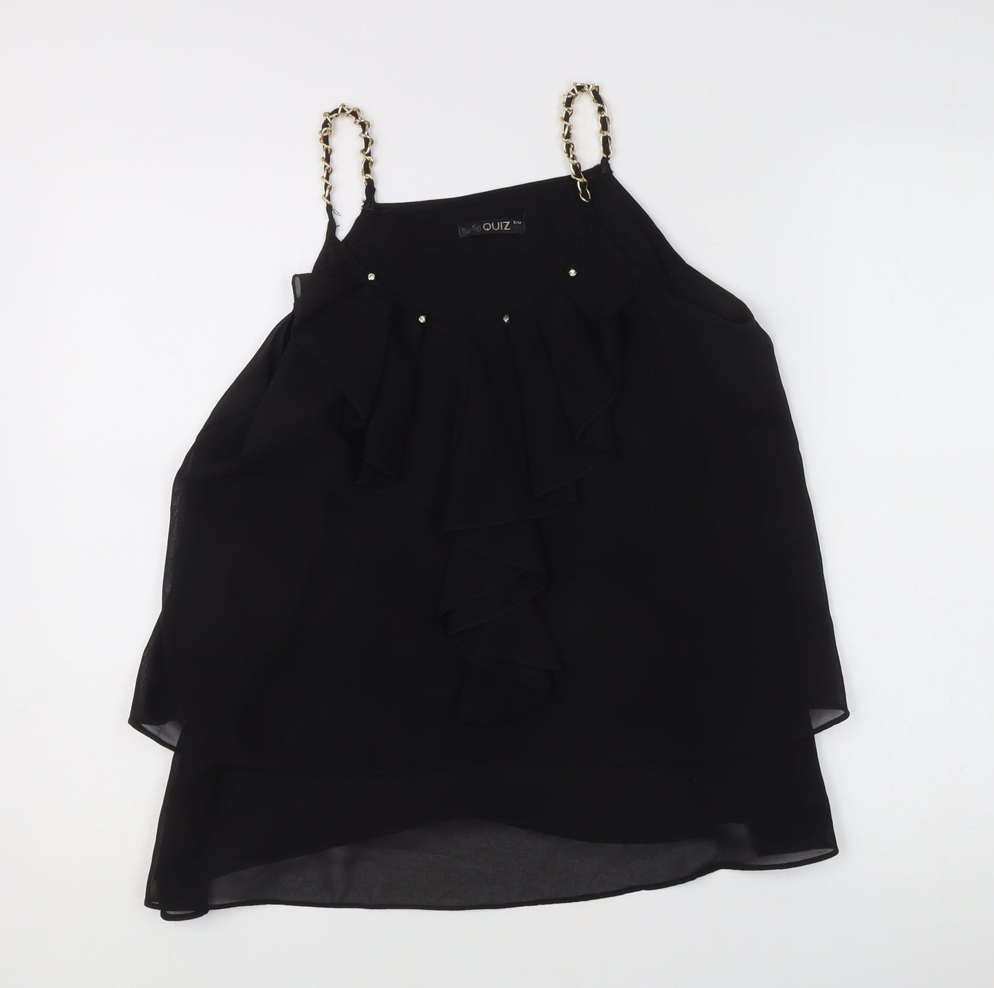 Quiz Womens Black Chiffon Ruffle Camisole Top S Party