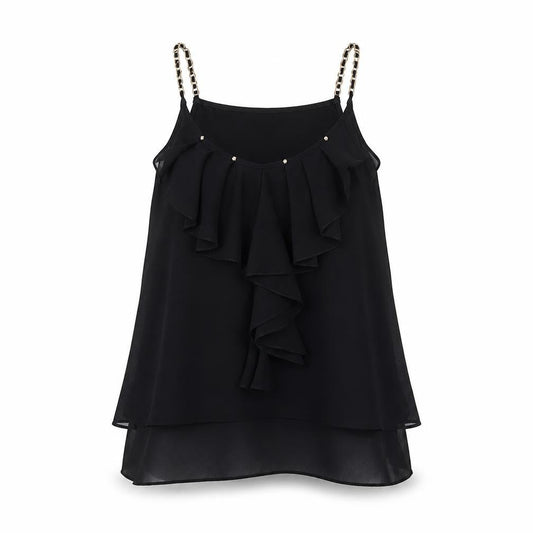 Quiz Womens Black Chiffon Ruffle Camisole Top S Party