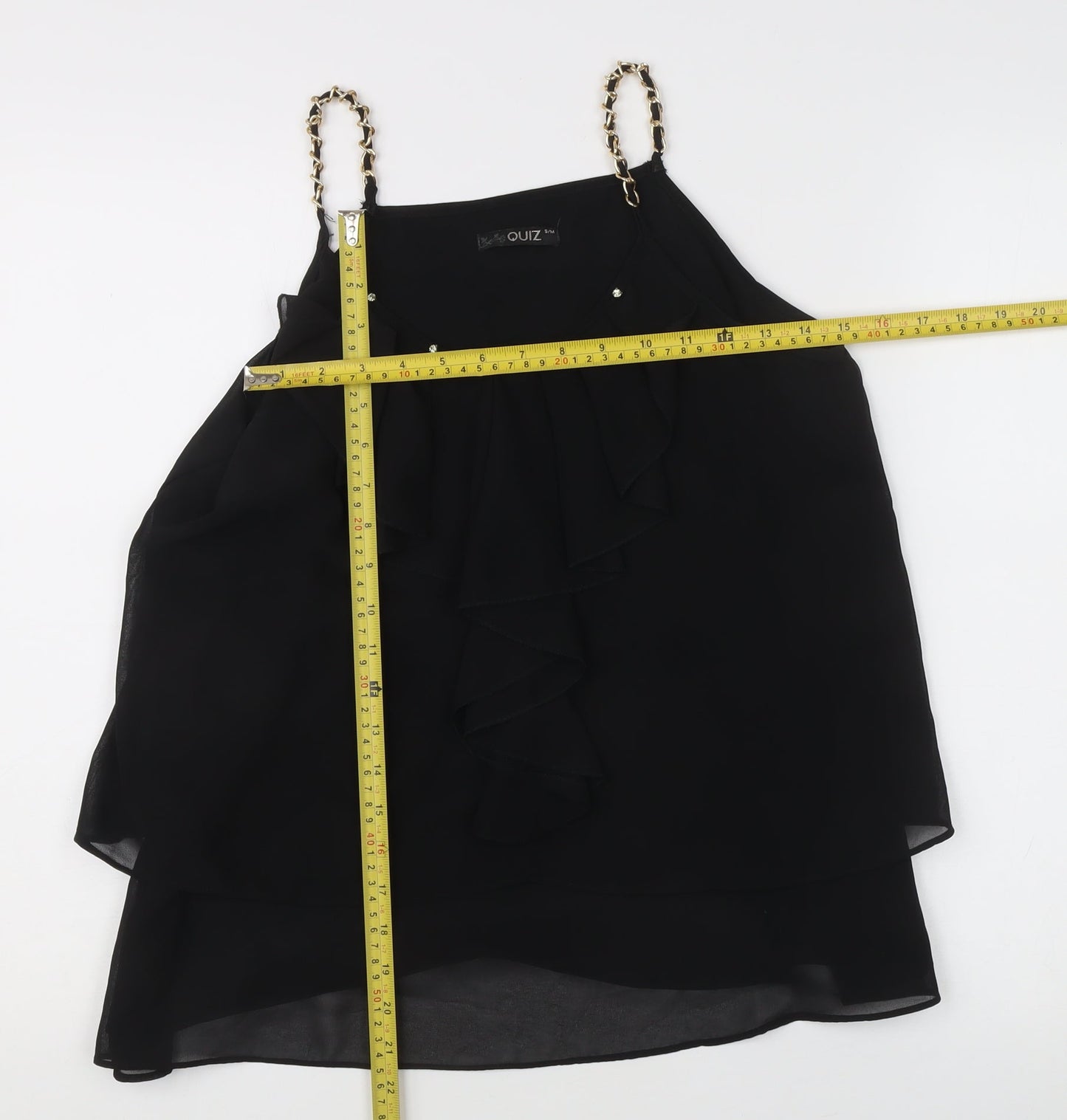 Quiz Womens Black Chiffon Ruffle Camisole Top S Party