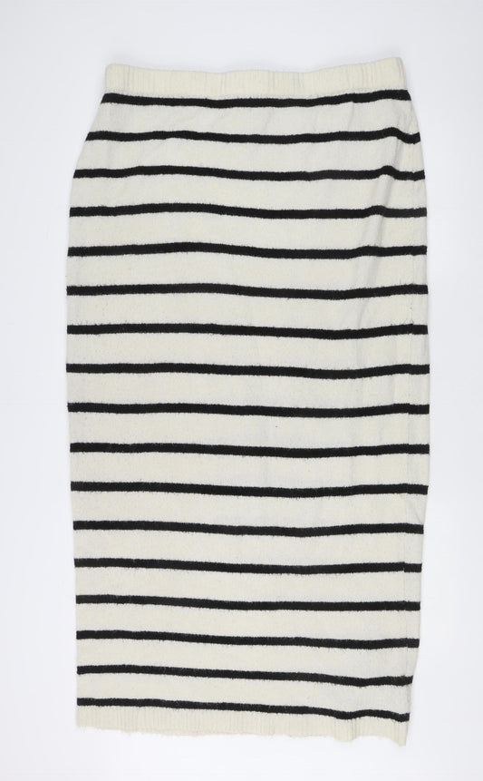 Boohoo Women’s White Striped Knit Pencil Skirt Plus Size 20 Knee Length