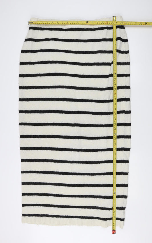 Boohoo Women’s White Striped Knit Pencil Skirt Plus Size 20 Knee Length