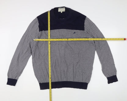 Racing Green Men's Blue Striped XL Crew Neck Cotton Knit Jumper