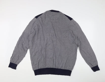 Racing Green Men's Blue Striped XL Crew Neck Cotton Knit Jumper