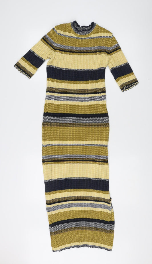 H&M Women’s Multicoloured Stripe Knit Bodycon Midi Dress S