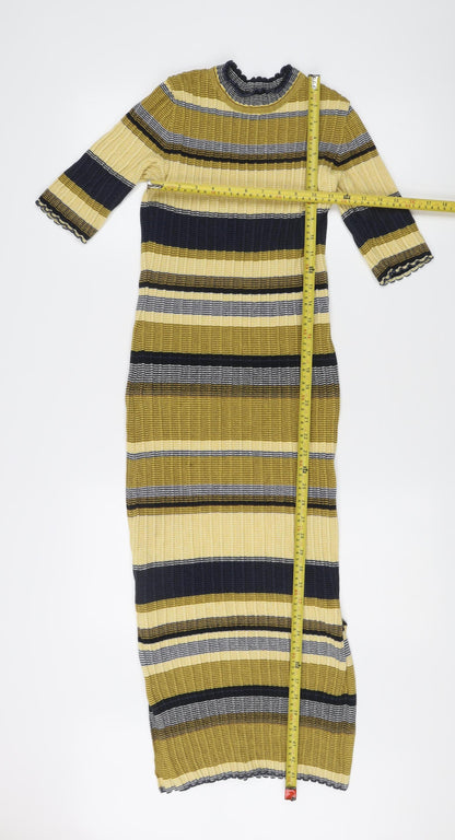 H&M Women’s Multicoloured Stripe Knit Bodycon Midi Dress S