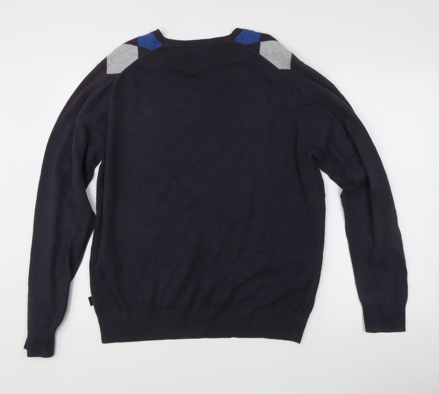 Marks & Spencer Men’s Blue Argyle V-Neck Cotton Golf Jumper M