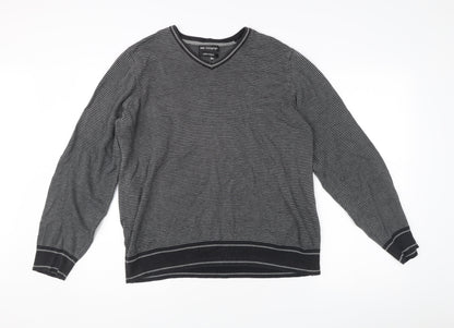 Marks & Spencer Men’s Black Striped V-Neck Cotton Jumper M