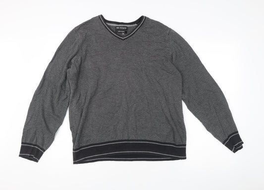 Marks & Spencer Men’s Black Striped V-Neck Cotton Jumper M
