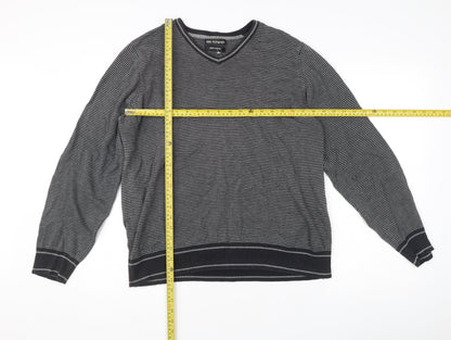 Marks & Spencer Men’s Black Striped V-Neck Cotton Jumper M