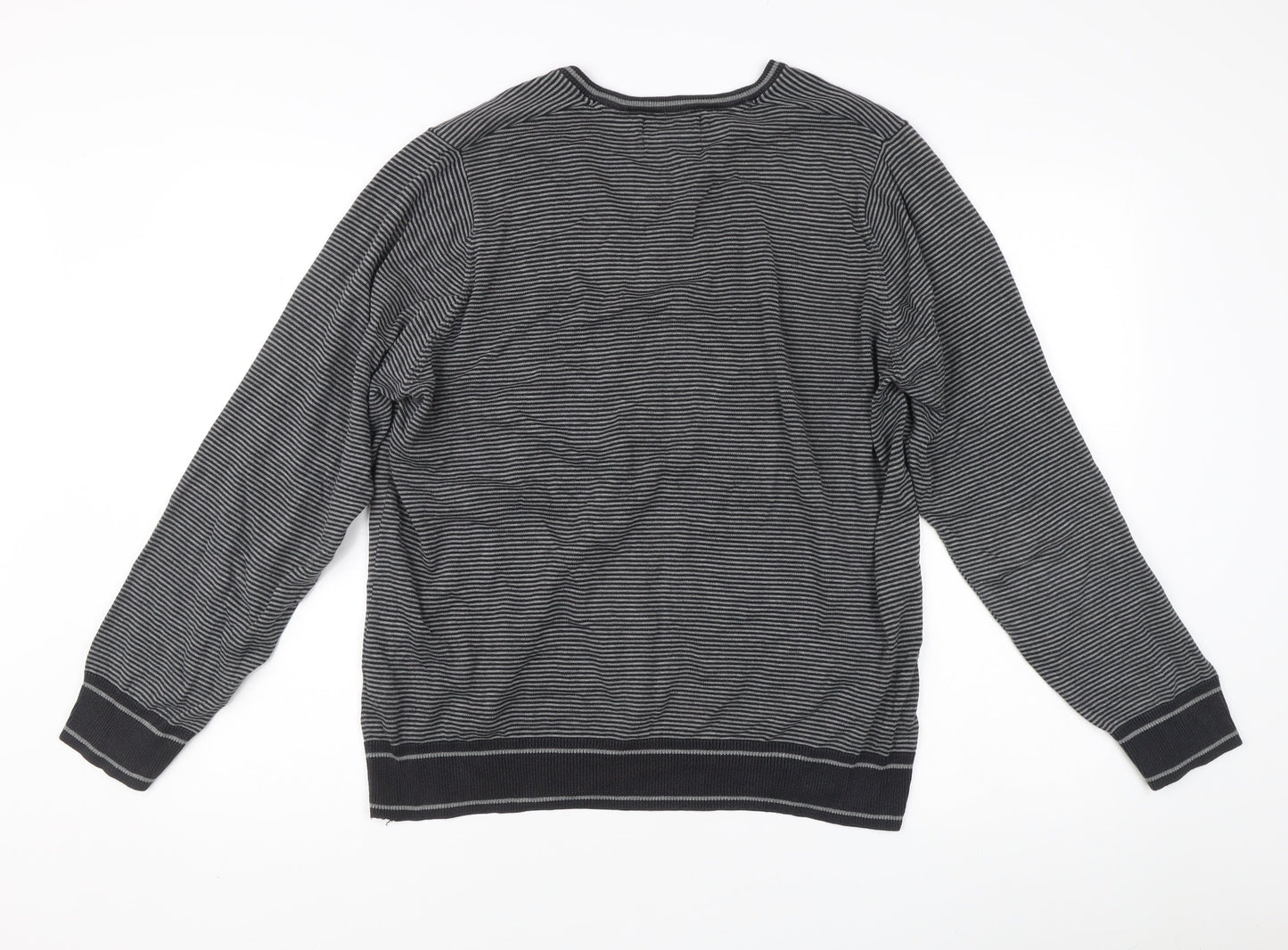 Marks & Spencer Men’s Black Striped V-Neck Cotton Jumper M