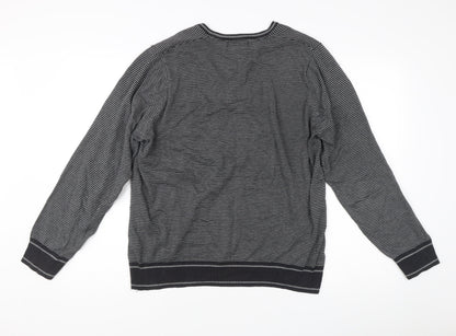 Marks & Spencer Men’s Black Striped V-Neck Cotton Jumper M