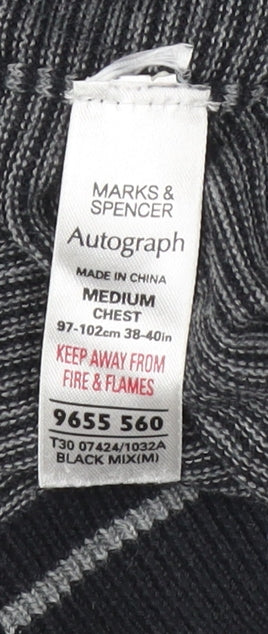 Marks & Spencer Men’s Black Striped V-Neck Cotton Jumper M