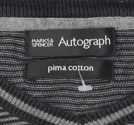 Marks & Spencer Men’s Black Striped V-Neck Cotton Jumper M