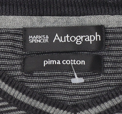 Marks & Spencer Men’s Black Striped V-Neck Cotton Jumper M