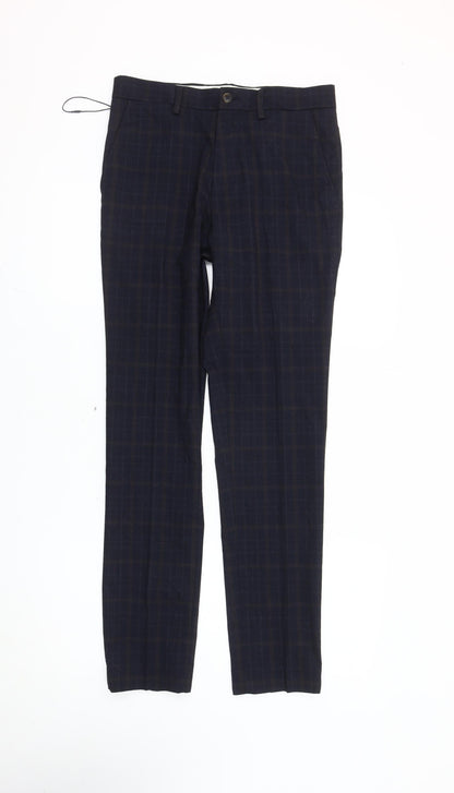 Marks and Spencer Men's Blue Check Skinny Fit Dress Trousers 28x31