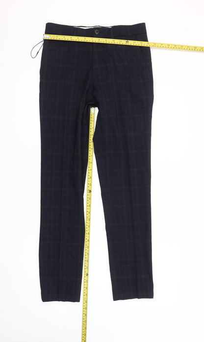 Marks and Spencer Men's Blue Check Skinny Fit Dress Trousers 28x31