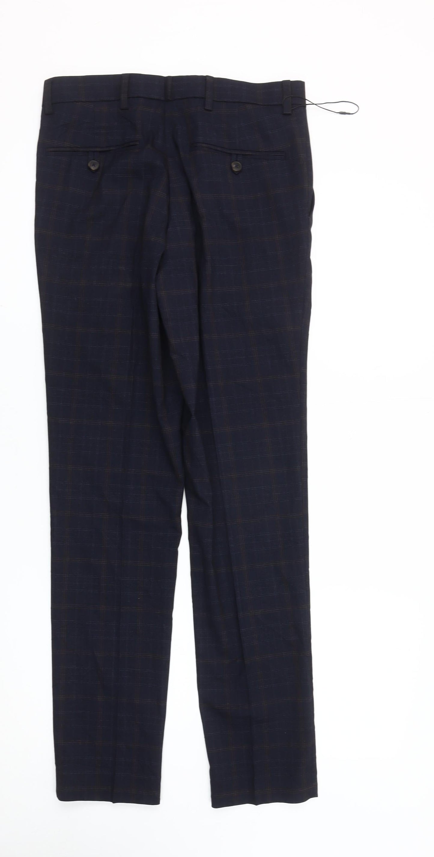 Marks and Spencer Men's Blue Check Skinny Fit Dress Trousers 28x31