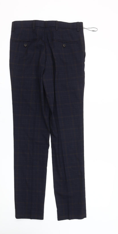 Marks and Spencer Men's Blue Check Skinny Fit Dress Trousers 28x31