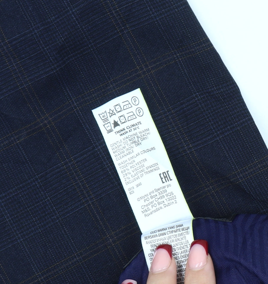 Marks and Spencer Men's Blue Check Skinny Fit Dress Trousers 28x31