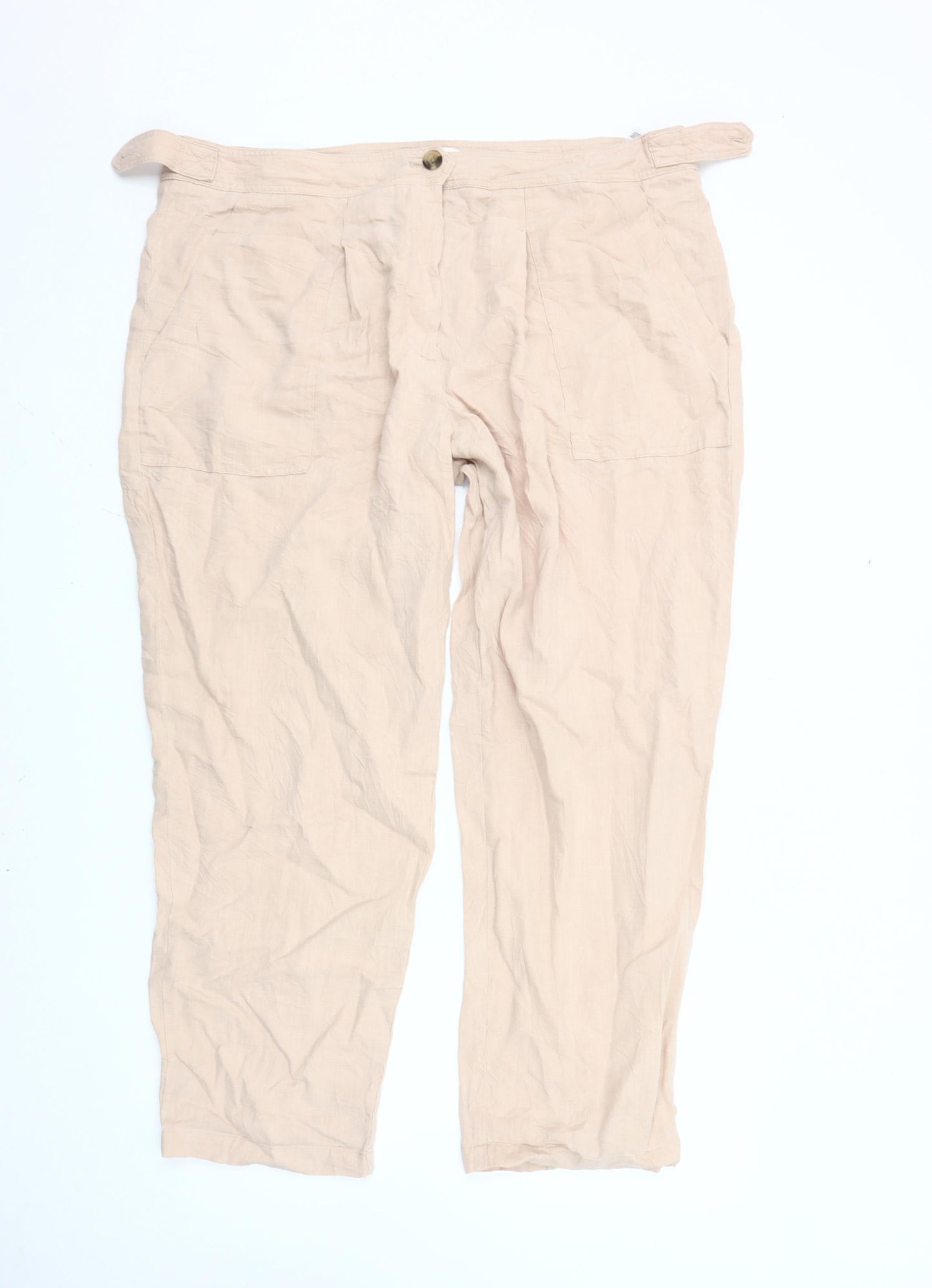 Marks and Spencer Women Beige Size 20 Chino Trousers Linen Blend