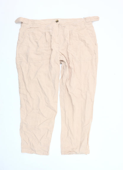 Marks and Spencer Women Beige Size 20 Chino Trousers Linen Blend