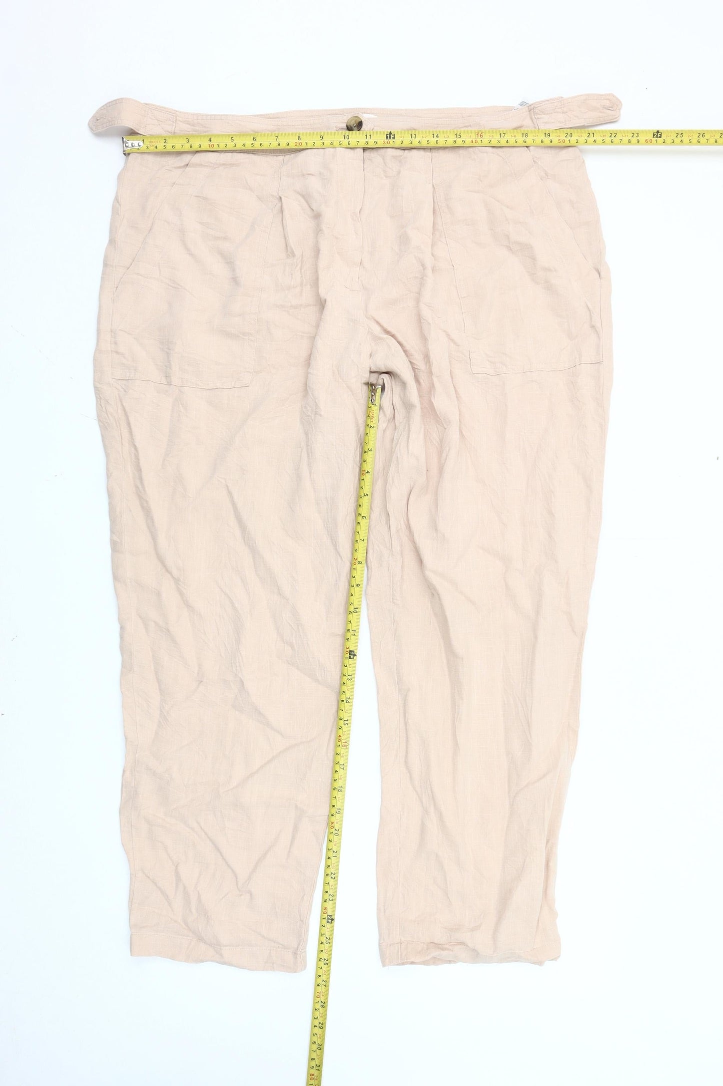 Marks and Spencer Women Beige Size 20 Chino Trousers Linen Blend