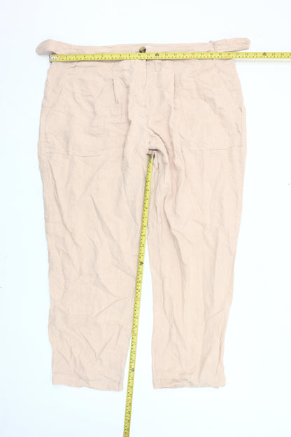 Marks and Spencer Women Beige Size 20 Chino Trousers Linen Blend