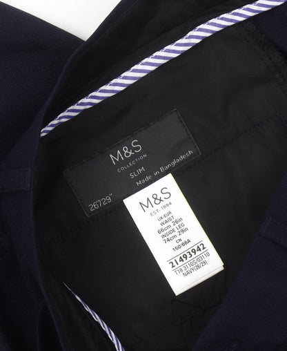 Marks and Spencer Men's Blue Slim Fit Straight Leg Trousers 26W 29L