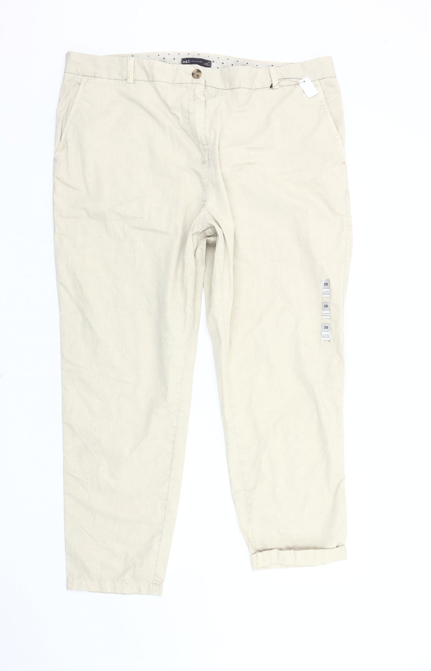 Womens UK Size 20 Marks and Spencer Regular Fit Chino Beige Trousers