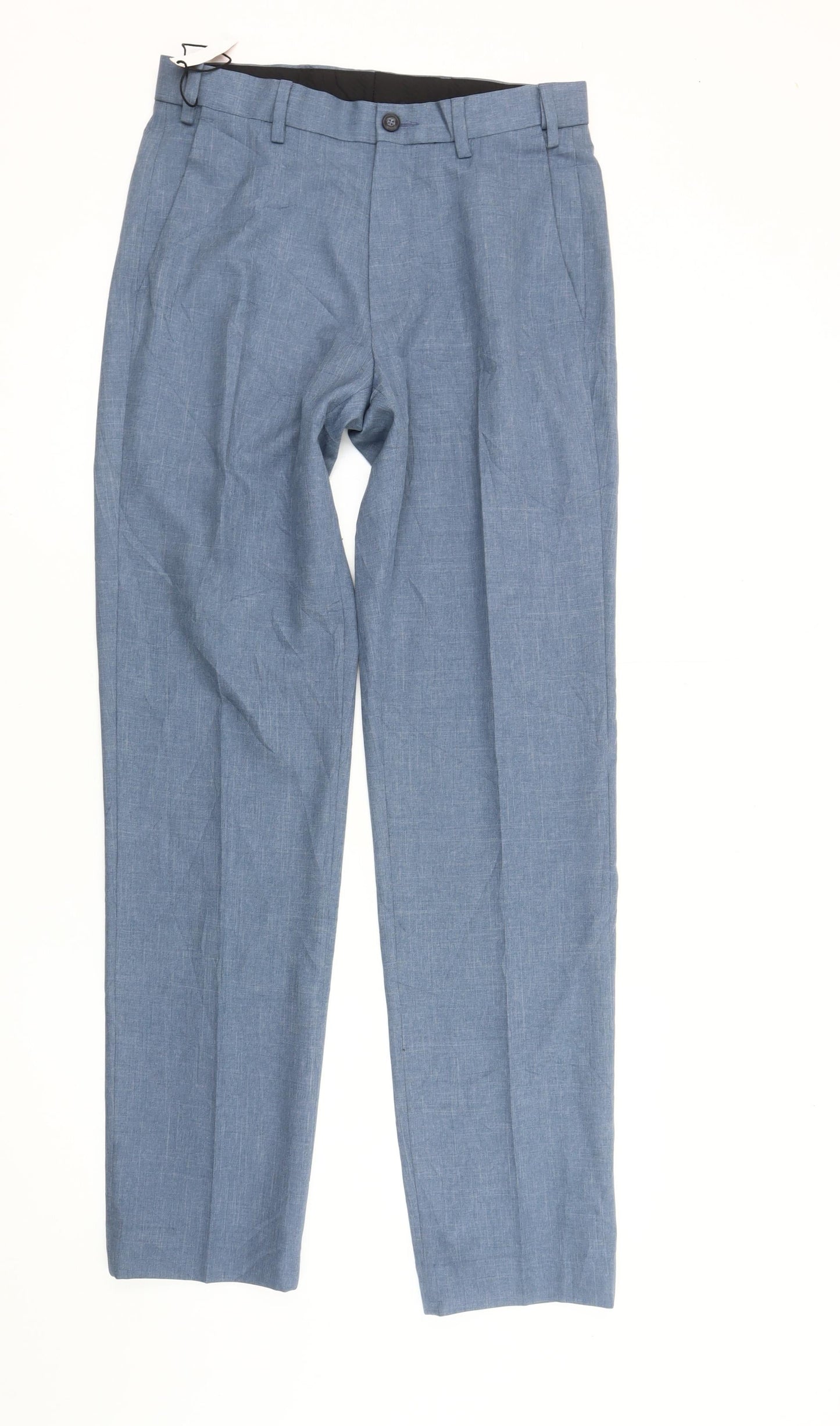 Marks and Spencer Men's Blue Regular Fit Dress Trousers 30W 31L