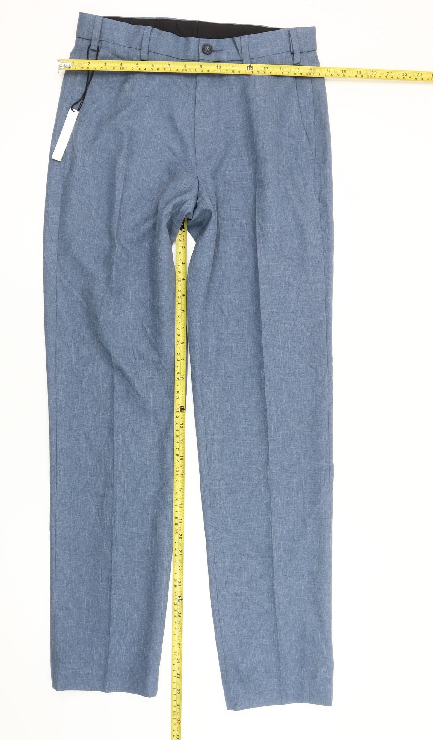 Marks and Spencer Men's Blue Regular Fit Dress Trousers 30W 31L