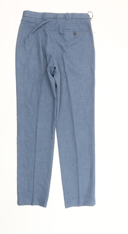 Marks and Spencer Men's Blue Regular Fit Dress Trousers 30W 31L