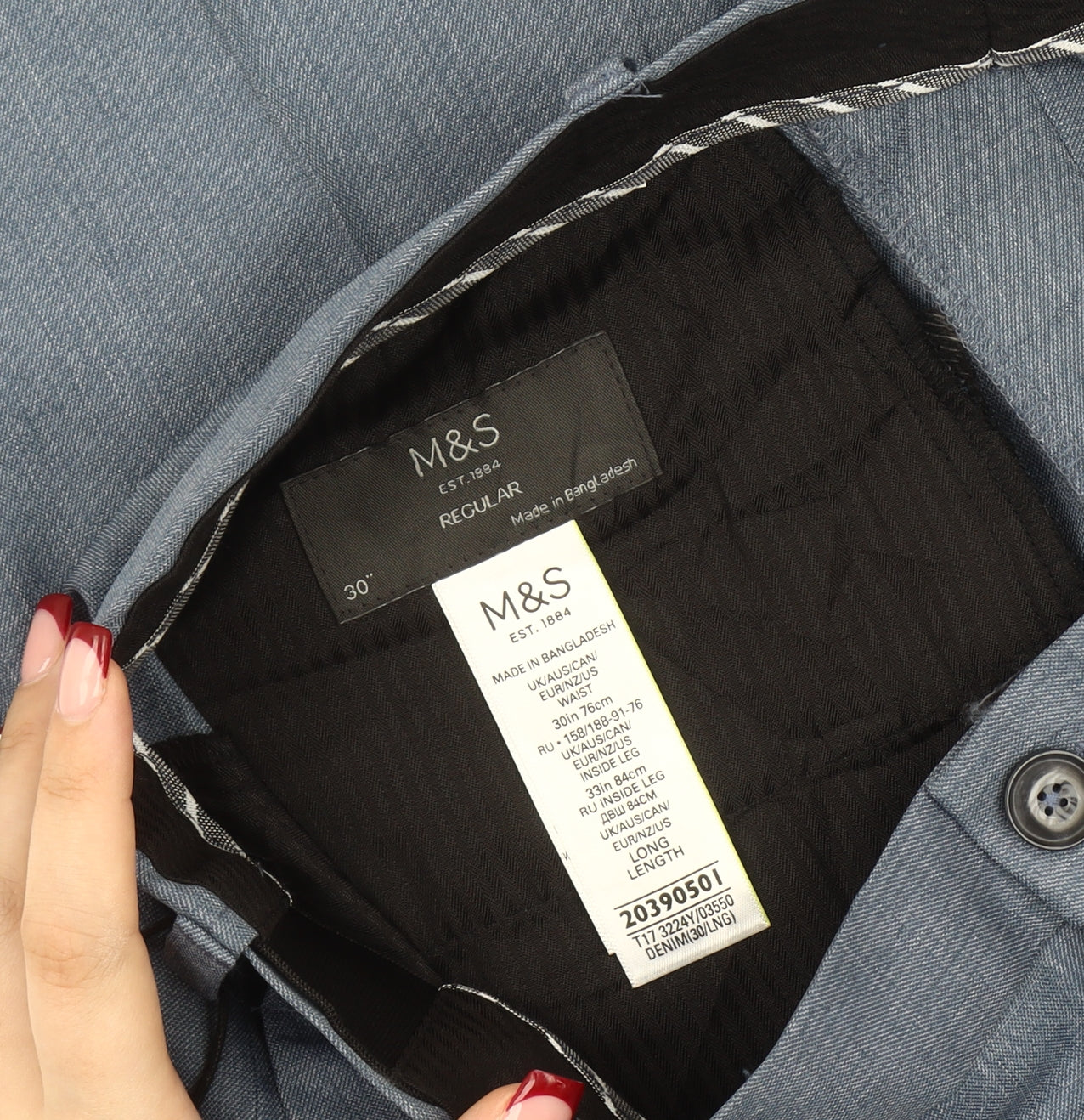 Marks and Spencer Men's Blue Regular Fit Dress Trousers 30W 31L