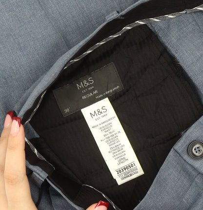 Marks and Spencer Men's Blue Regular Fit Dress Trousers 30W 31L