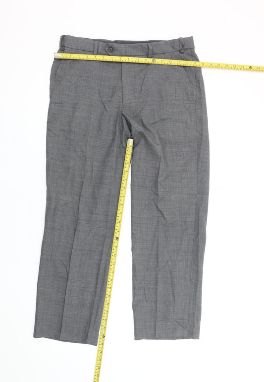 Marks and Spencer Men's Grey Check Wool Blend Dress Pants 32W 29L Regular