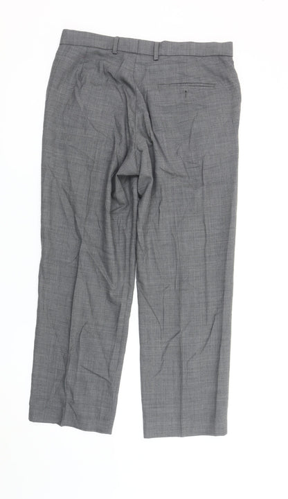 Marks and Spencer Men's Grey Check Wool Blend Dress Pants 32W 29L Regular