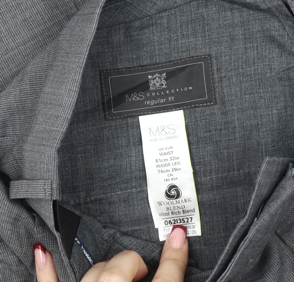 Marks and Spencer Men's Grey Check Wool Blend Dress Pants 32W 29L Regular