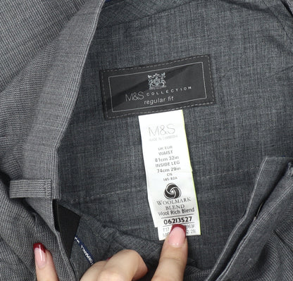 Marks and Spencer Men's Grey Check Wool Blend Dress Pants 32W 29L Regular